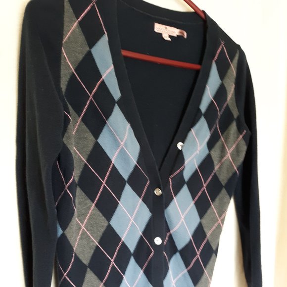 Juicy Couture Navy Argyle Cardigan 12 - Picture 2 of 9